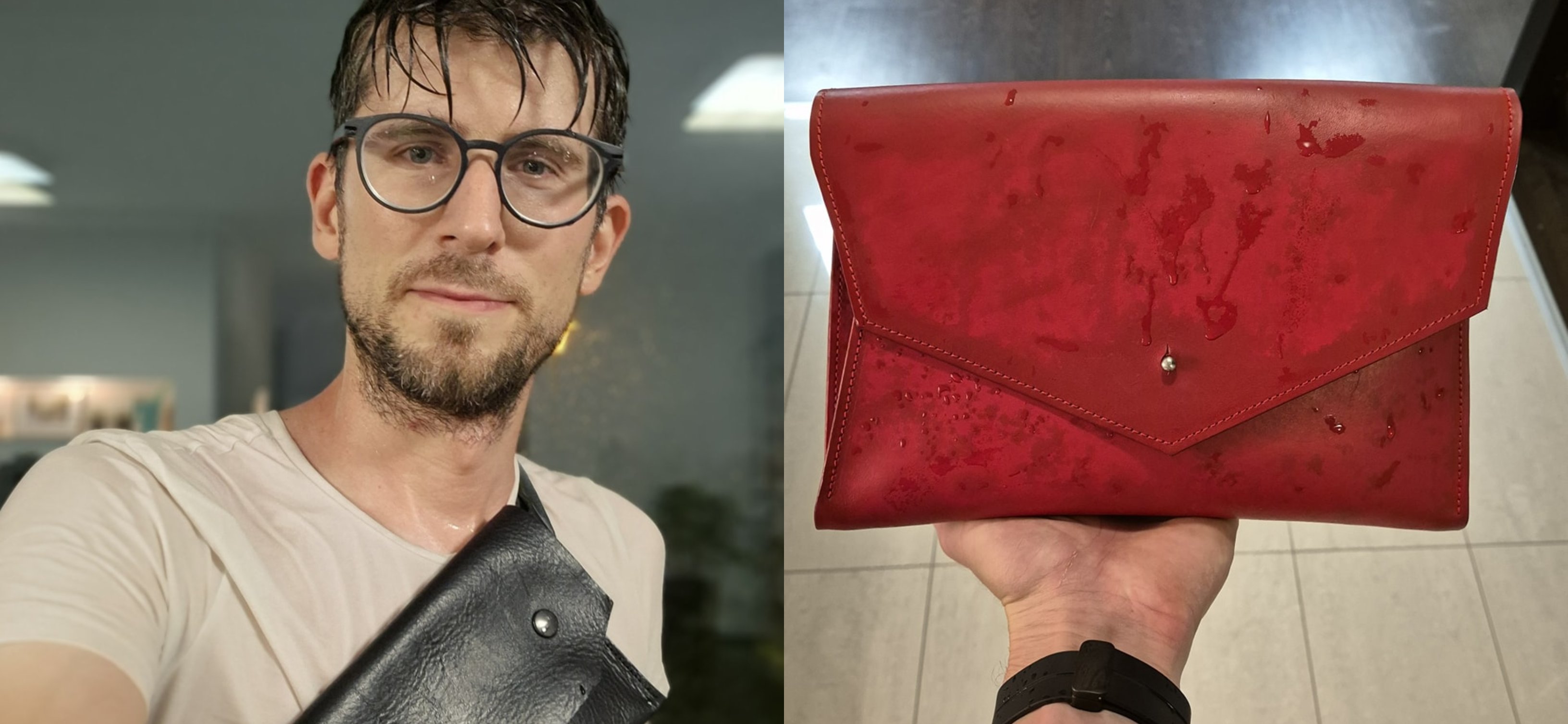 zmoklý kožedělník s promohlou kabelkou mia